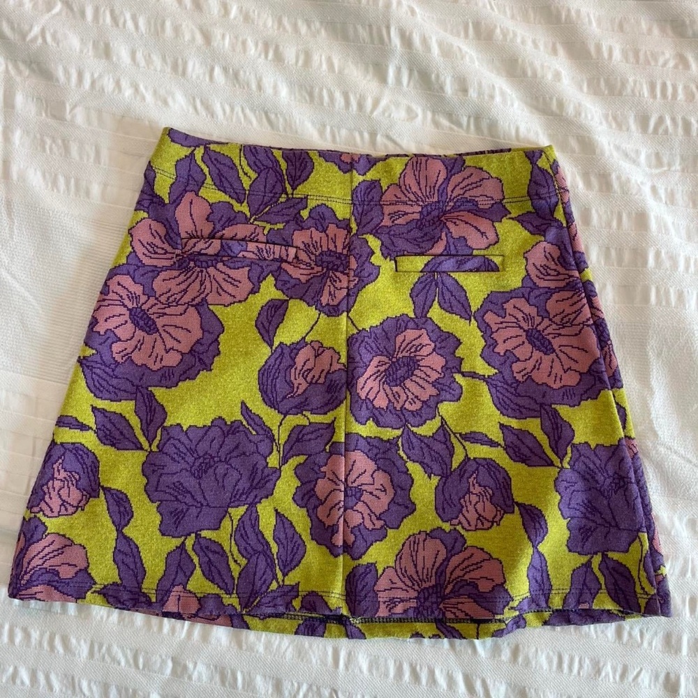 Zara Purple and Green Floral Mini Skirt